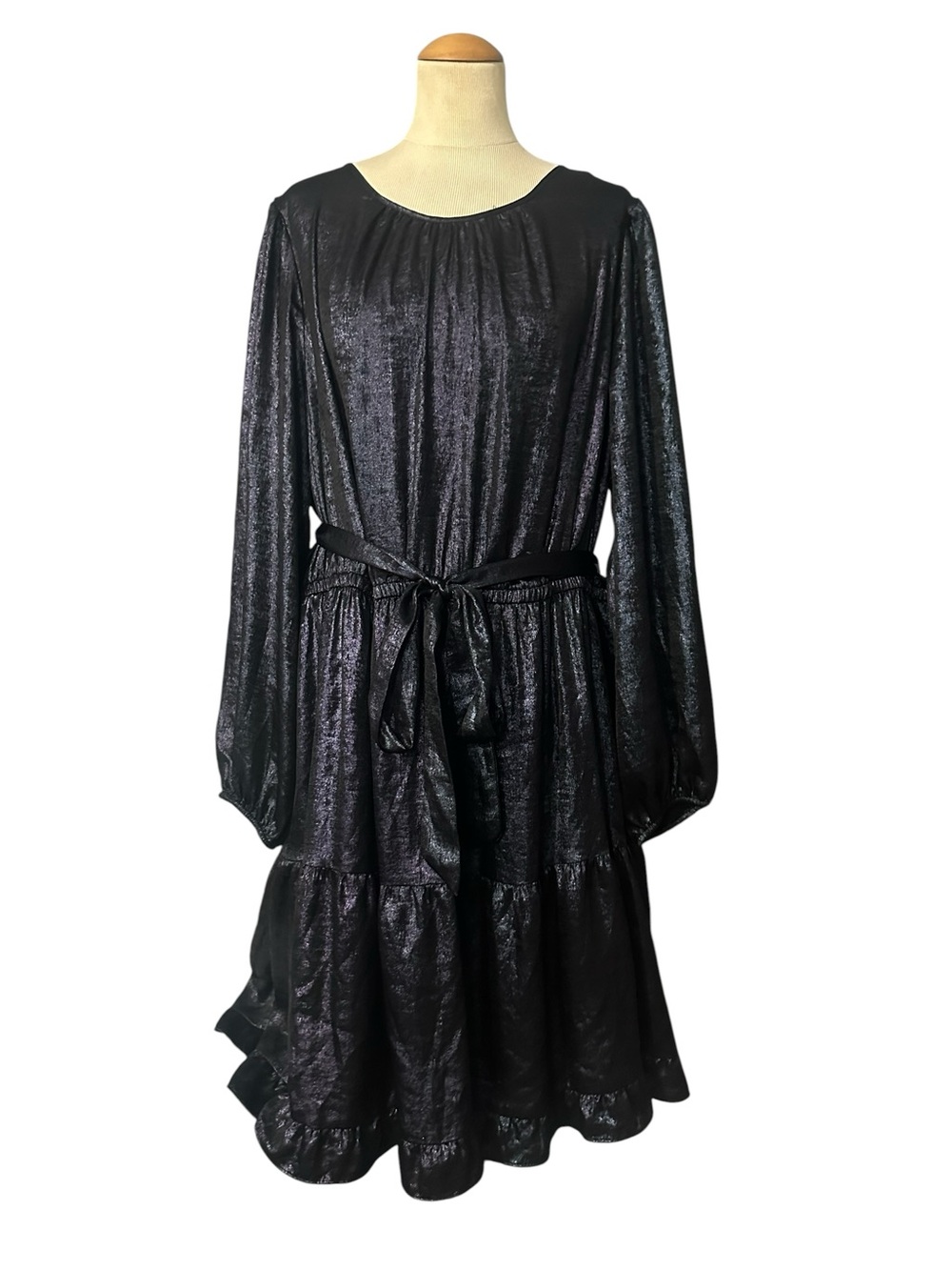 Lane Bryant Smocked Tiered Long Sleeve Swing Dress Metallic Purple Size 22
